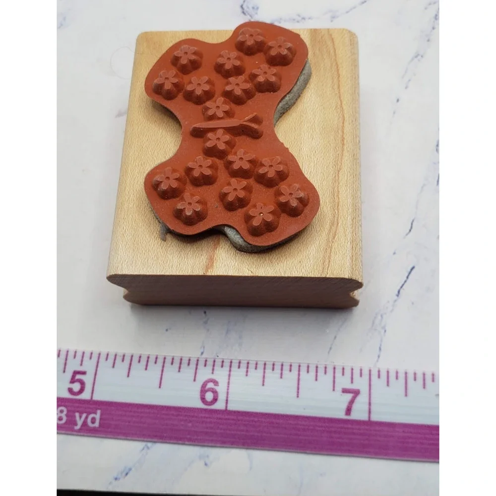 Stampin Up Floral Daisy Butterfly Wood Mounted Rubber Stamp